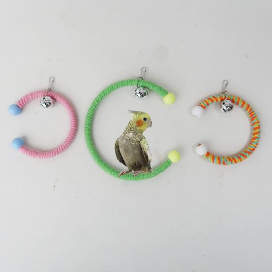 Juguete de columpio para loros con cascabel, juguetes para escalar, cuerda de algodón colorida, pájaro colgante trenzado
