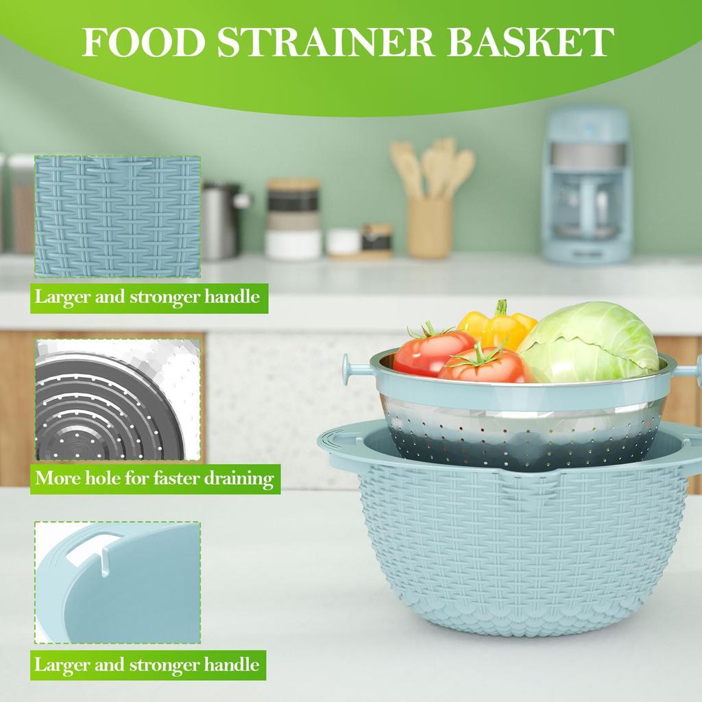 Stainless Steel Inner Liner, Rotatable Double-Layer Vegetable Washing And Shredding Tool, Basket