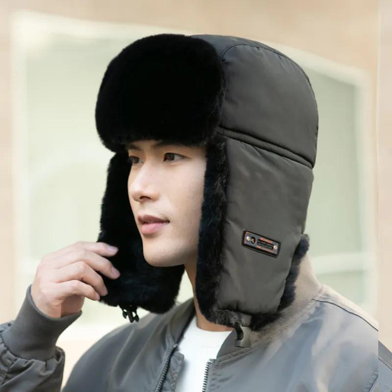 WTEMPO Men's Autumn Winter Bomber Hats Outdoor Plush Faux Fur Ear Protection Hats Couple Windproof Cold-proof Warm Hats Cycling Skiing Hats