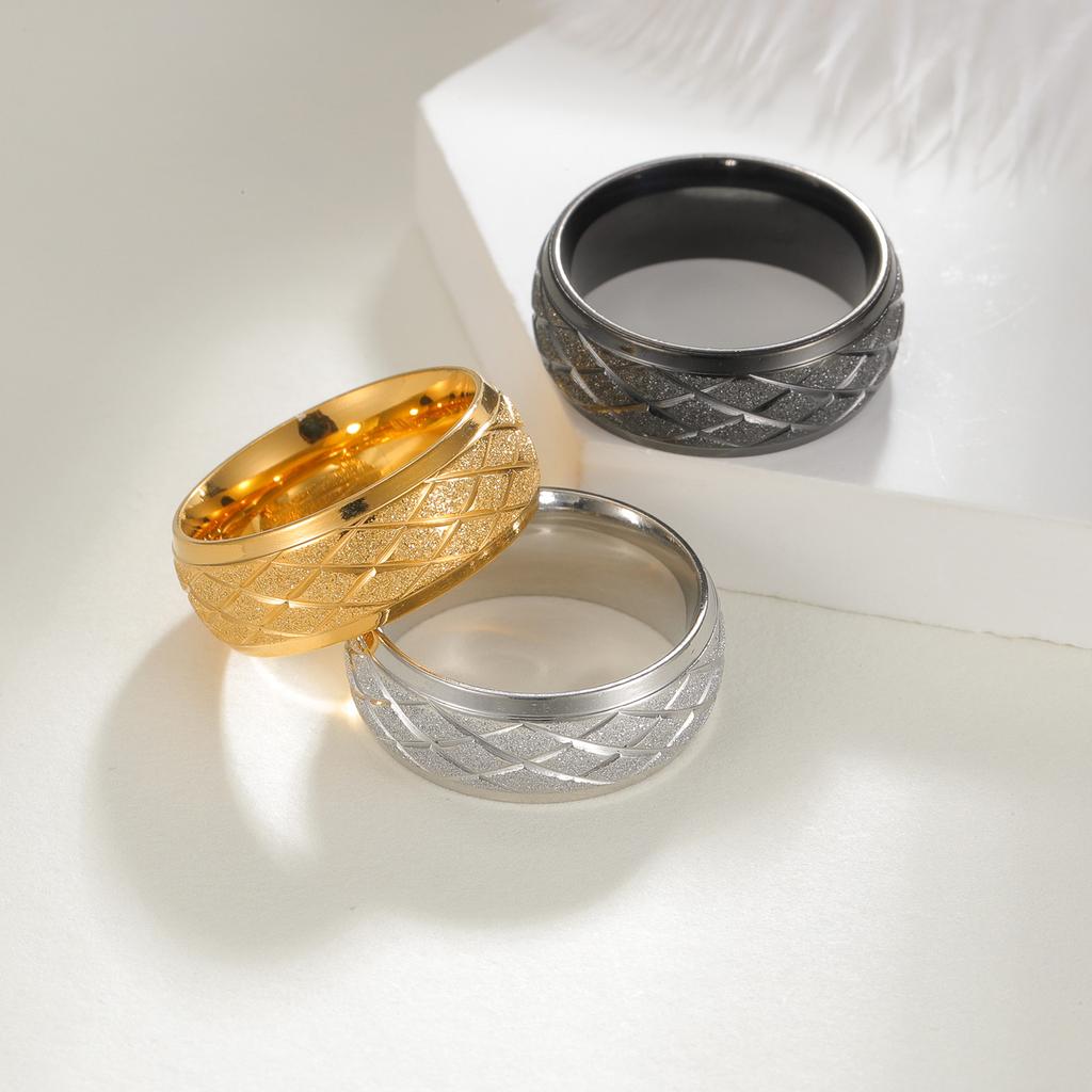 1pc 8MM Stainless Steel Golden Mens Ring Timeless Design with Simple Texture Hypoallergenic & Durable for Sophisticated Style