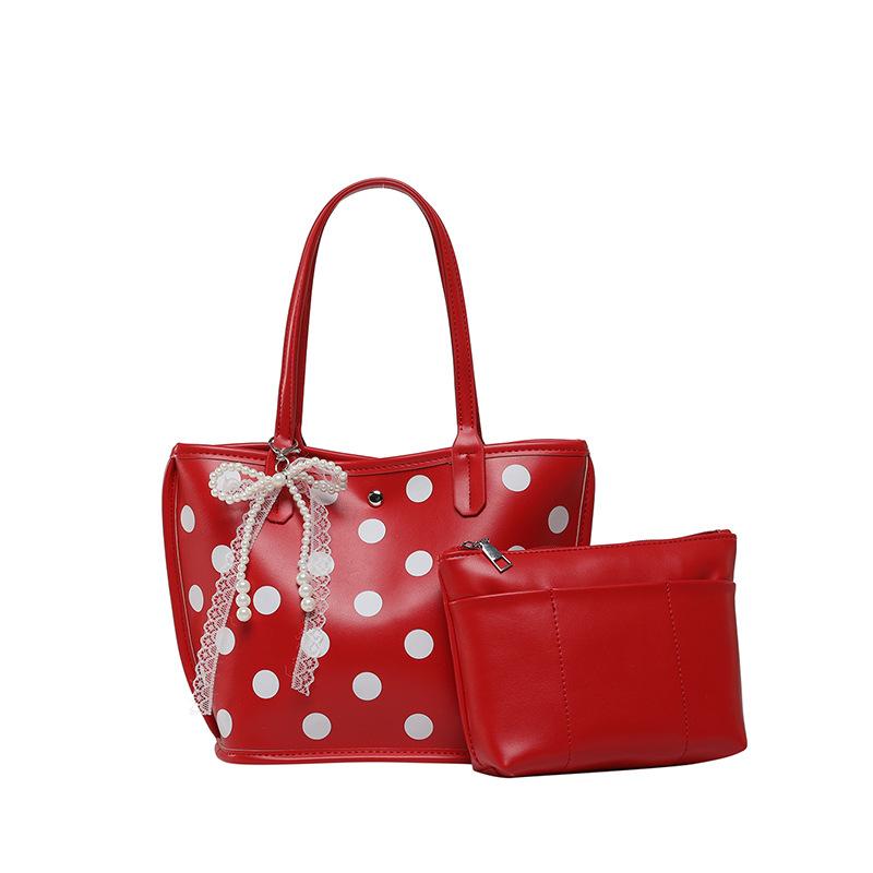 

Милая сумка в горошек с бантиком, милая портативная сумка большой вместимости для поездок на работу, свежая и милая женская сумка через плечо красный