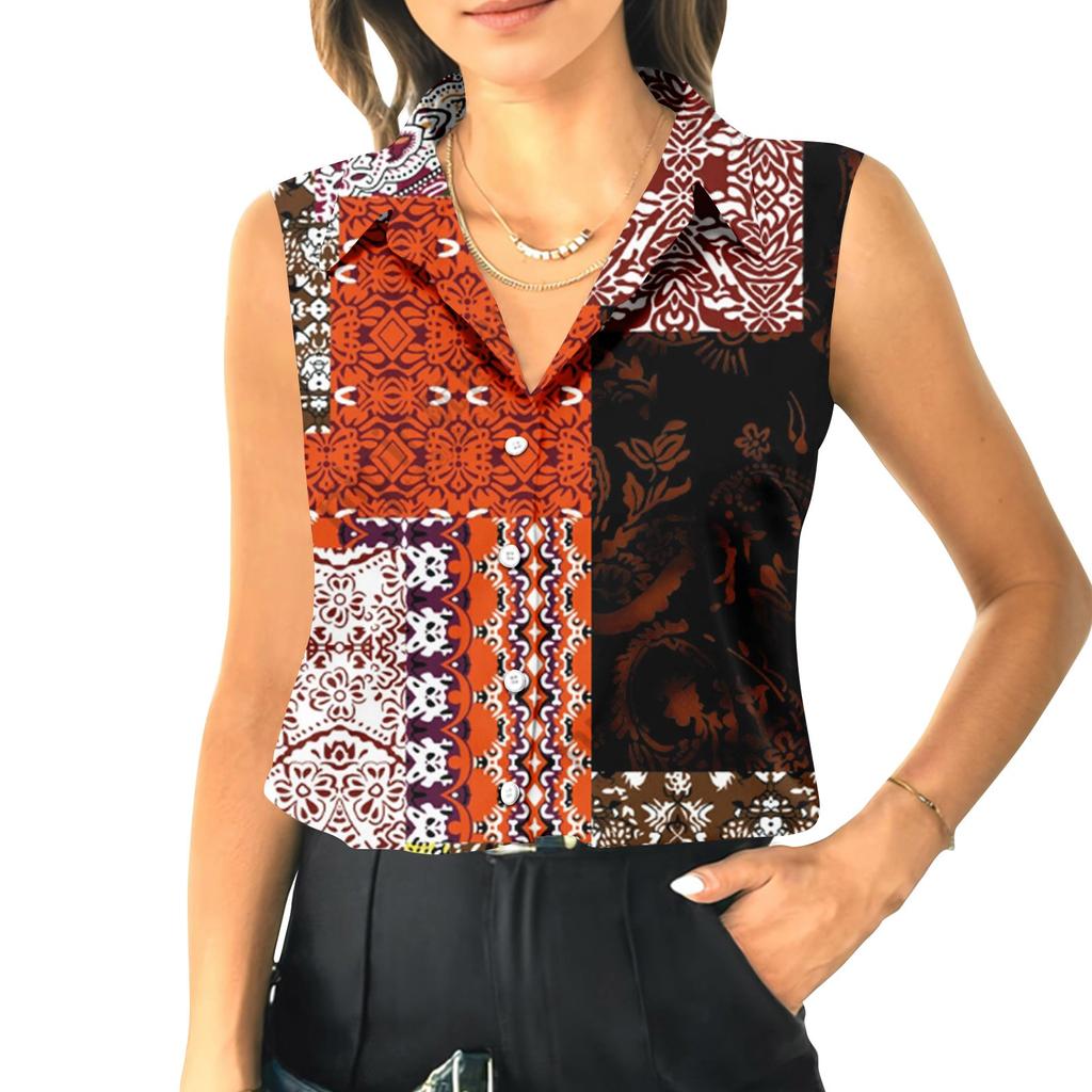 Women's Summer Sleeveless Loose Shirt Neck Casual Sleeveless Top