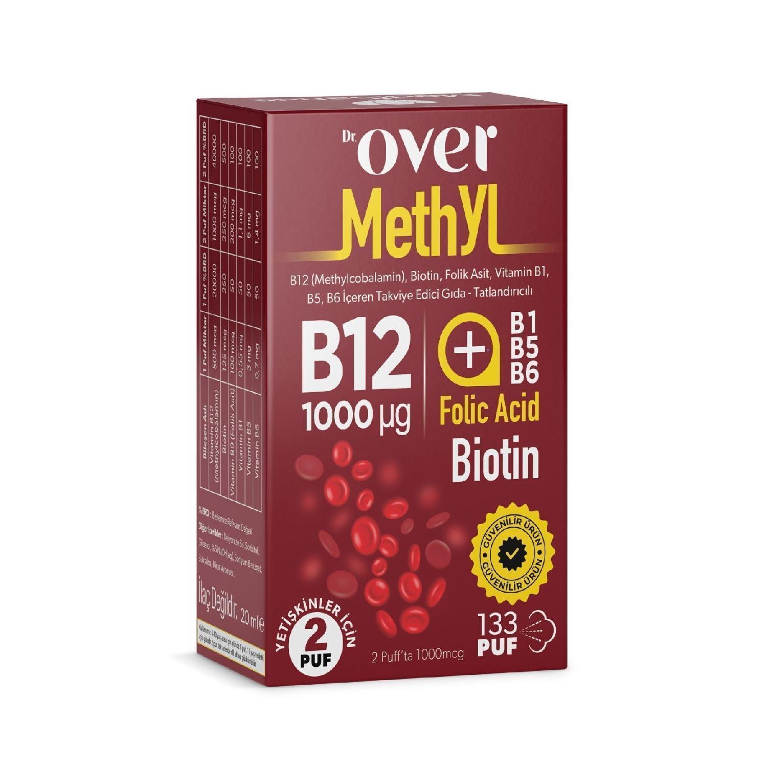 

B12 Plus, Methylcobalamin, Biotin, Folic Acid, Vitamin B1, B5, B6. Food Spray 20 Ml