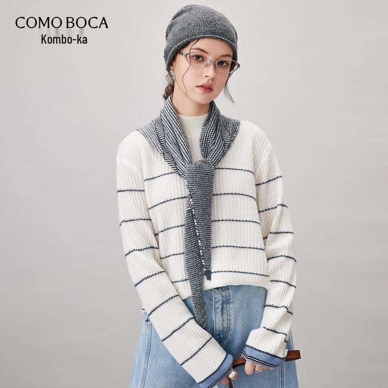 Kemengboka Women's 100% Cashmere Striped Mock Neck Sweater