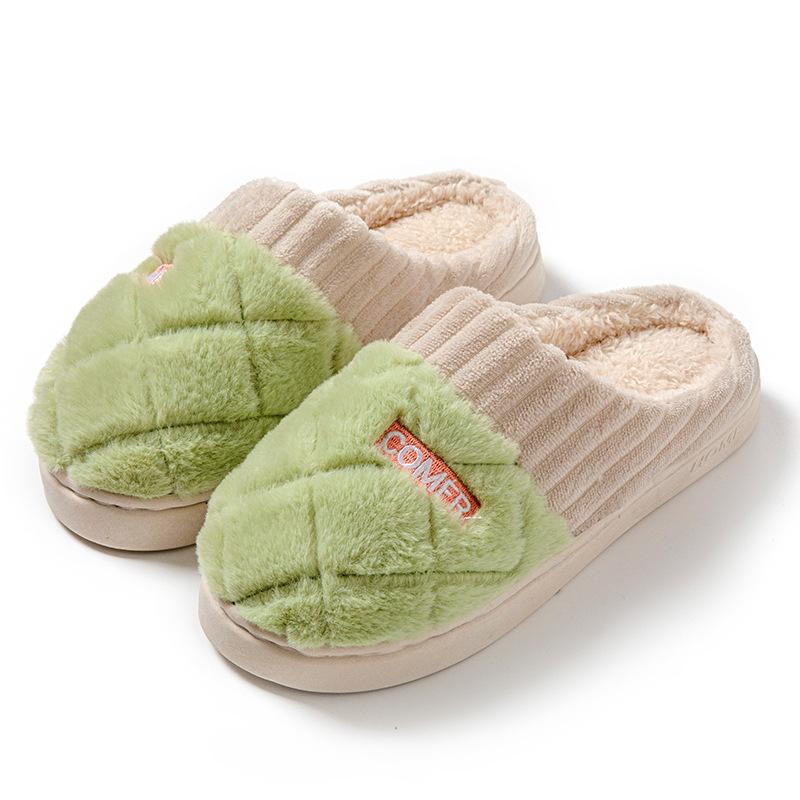 Cotton slippers autumn and winter color matching home indoor thick-soled warm couple plush shoes