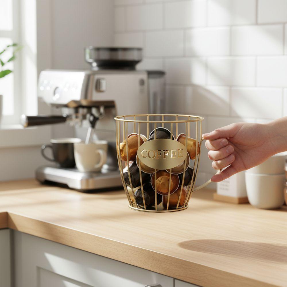 New Iron Coffee Pod Holder Hollowed-out Large Capacity Coffee Capsule Holder Creative Coffee Creamer Container Home Decor