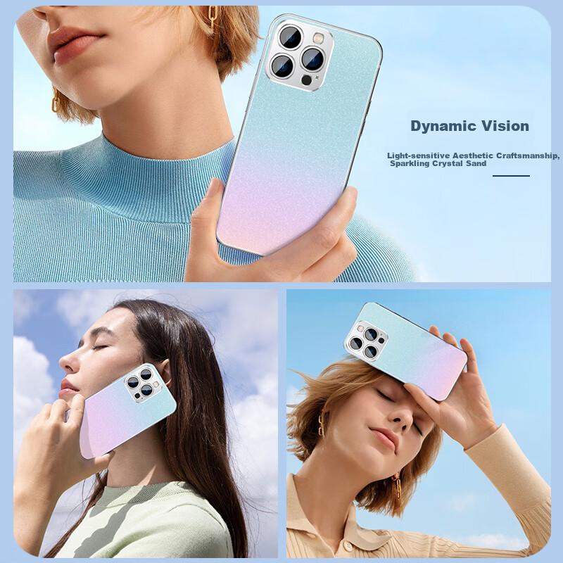 Jingsha Gradient | Stainless Steel FrameIPhone 14 Pro Case, Apple 14 Pro Protective Cover, Ultra-Thin Frosted Shockproof - Sky Blue