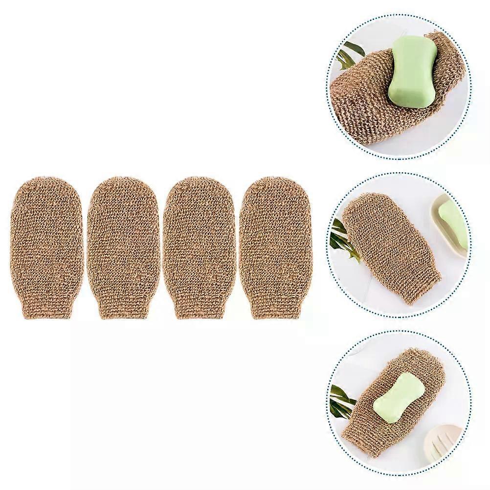 4 Pcs Jute Exfoliating Gloves Bathing Mitts Body Skin Scrubber Shower Accessories Rich Foaming Bath Supplies Back Scrubbers