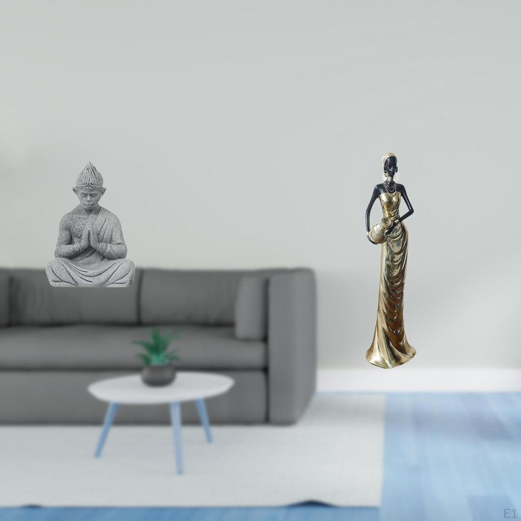 Buddha Sculpture with African Tribal Lady Figurine Vintage Art Collectible for Hotel Patio Fireplace