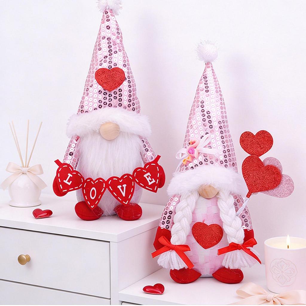 Valentines Day Gnome Decor Holiday Table Decor Romantic Dwarf Doll For Bedroom Living Room Study Bookshelf Mantel Display