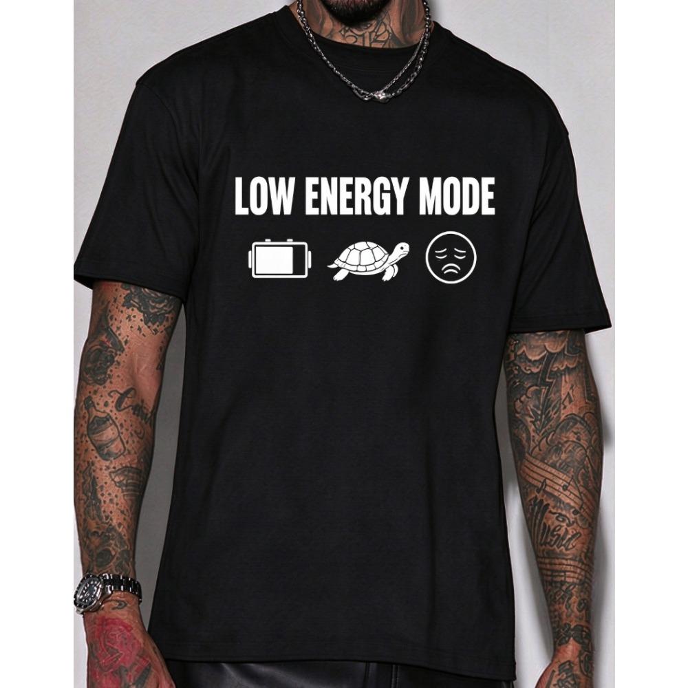 Unisex Lustiges Meme Grafik T-Shirt Low Energy Mode Aufdruck Rundhals Kurzarm Baumwolle Oversized Streetwear Oberteile Für Unisex