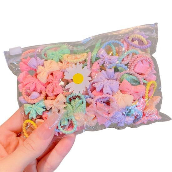 20Pcs Hair Ropes Colorful Cartoon Flower Bowknot Frog Decor High Elastic Girl Hair Ties Hair Accessories