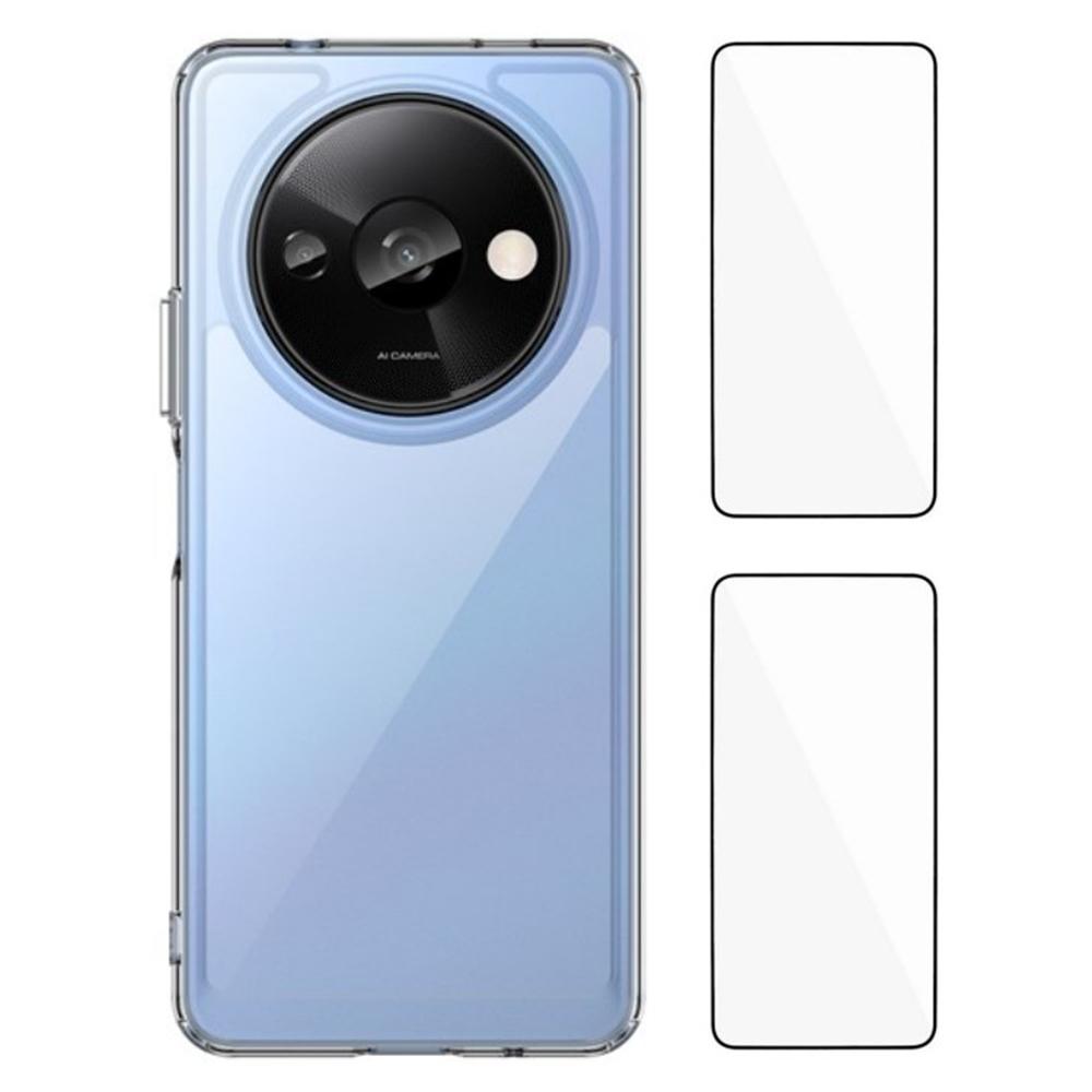 WANLONFENG MF2 Series For Xiaomi Redmi A3 4G Case TPU Acrylic Clear Phone Cover with 2Pcs Tempered Glass Film