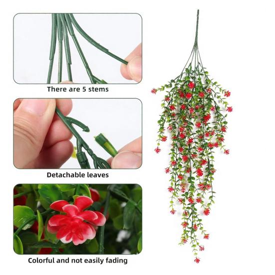 Hängende Kunstblume mit Eukalyptusblättern UV-beständig Fake-Blumenranke Innen Außen Garten Kunstblüte Rattan Dekor