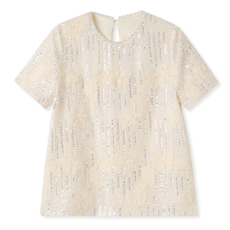 Elegant Sequin Embellished Chinese-Style Women's Shirt and Skirt Set – Spring/Summer Collection