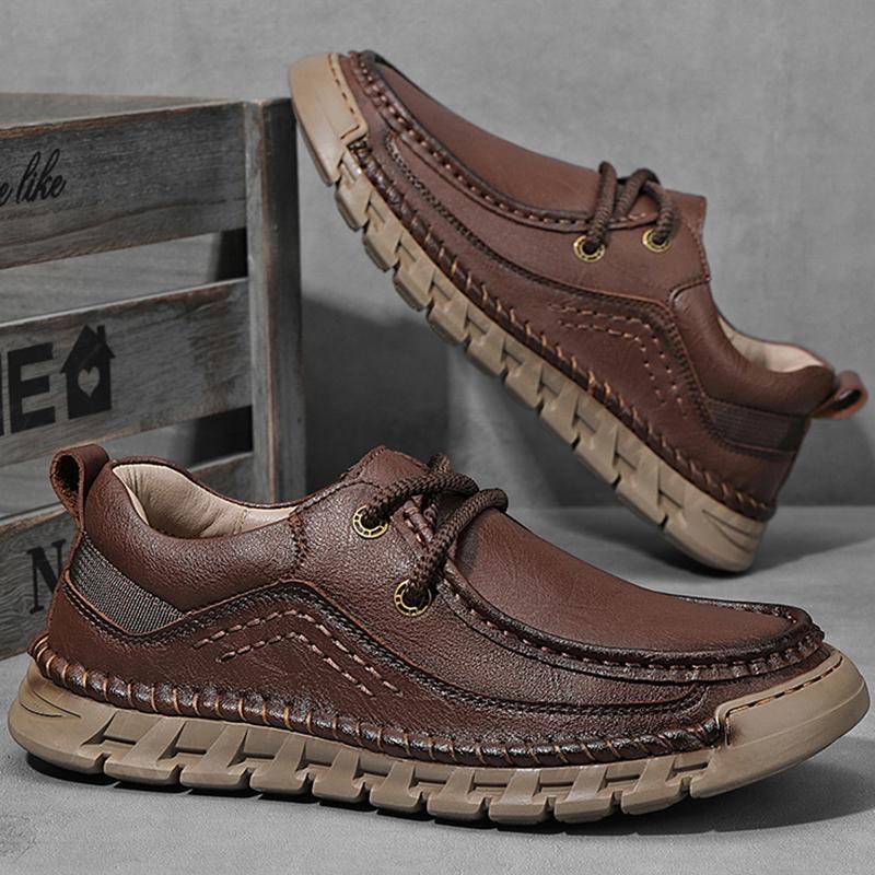 Fashion Men's Leather Casual Shoes Handmade Breathable Shoes Soft Low-top Working Shoes