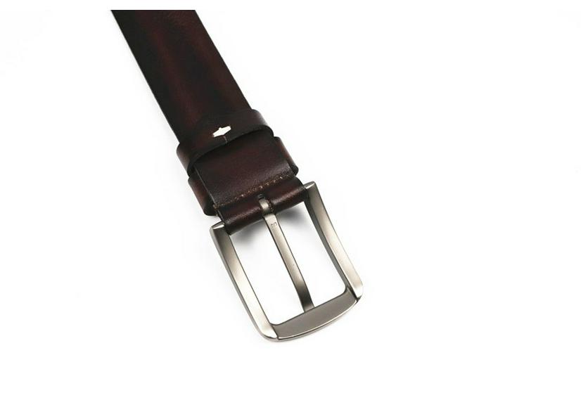Men's Retro Business Belt - Genuine Cowhide Leather with Alloy Pin Buckle and Embossed Design