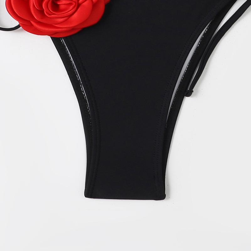 2024 Novo Maiô Feminino Contraste 3D Flor Biquíni Split Tubo Top Alça Maiô Moda Praia Conjunto de Biquíni