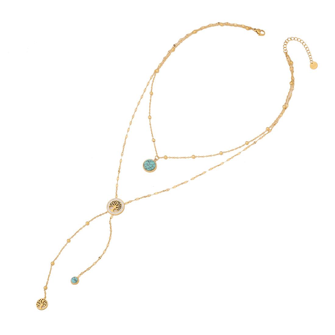Euro-American Eye Palm Double Layer Chain Flower Butterfly Stainless Steel Necklace Euro-American Cross-border Jewelry