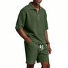 Men's Summer -color Quarter-zip Casual Loose Short-sleeved Short Pants Set