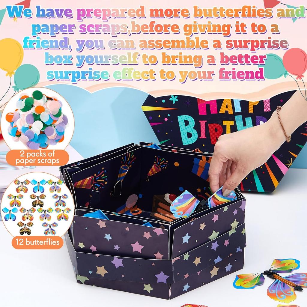 Flying Birthday Butterfly Surprise Gift Box, Large Butterfly Explosion Gift Box with 12 Pcs Flying Butterfly, Fantasy Box, Exploding Butterfly