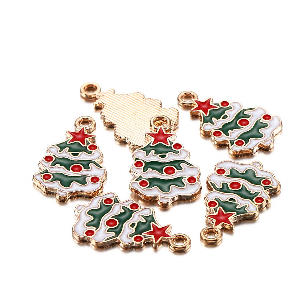 10Pcs Christmas Charms Pendants Enamel Bracelet Party Home Metal Craft Decoration Tree Hanging DIY Jewelry Making Accessories
