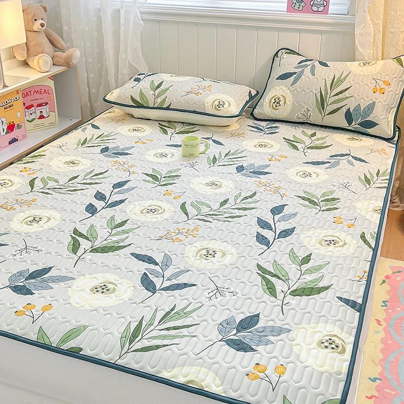 Naturlig Lateks Tykk Sommer Madrass for Seng Høykvalitets Kjølig Følelse Rayon Sengbeskytter og Putetrekk Is Silke Laken Sett Kjølende