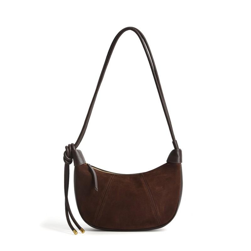 

High End Versatile Underarm Dumpling Bun Women s Niche Design Retro Genuine Leather Fashion Crescent Shoulder 31x8.5x18cm коричневый