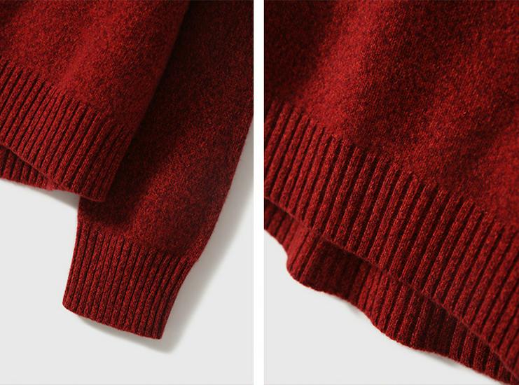 Women's Red Kangsai Ni Cashmere Round Neck Pullover Sweater - Thick, Loose Knit for New Year and Christmas