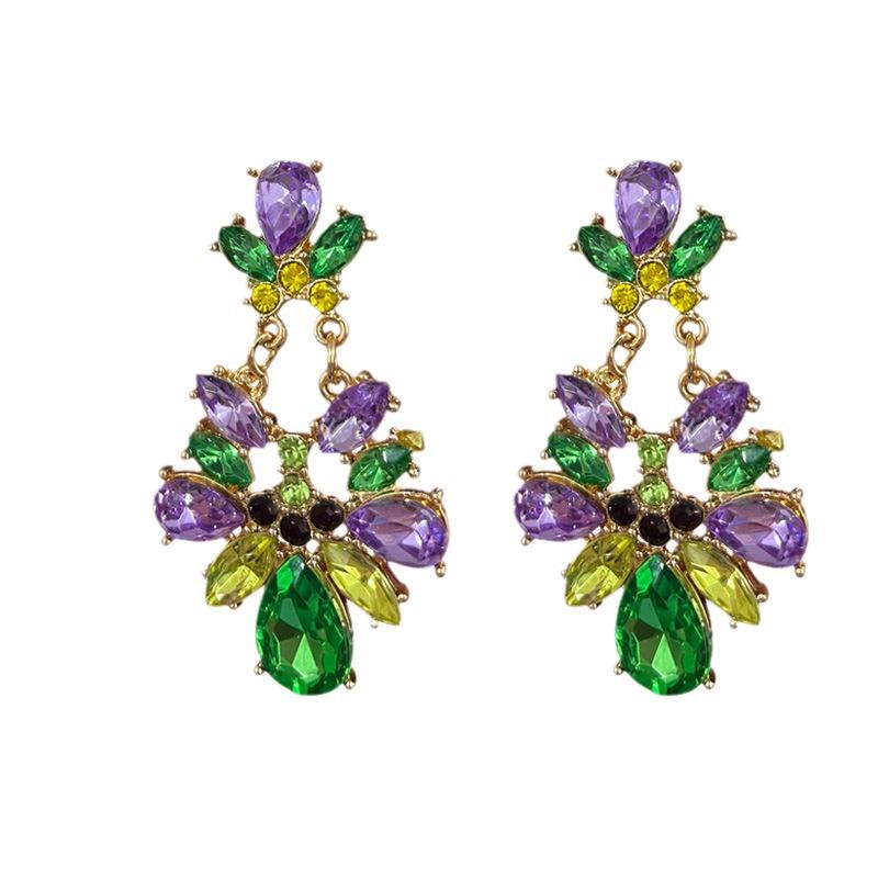 Cross-Border Mardi Gras Sparkling Rhinestone Statement Earrings