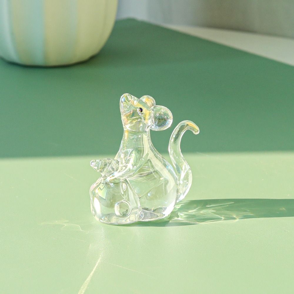 Lucky Mouse Rat Figurine Exquisite Mini Crystal Rat Ornament Cartoon Clear Crystal Crafts Table Ornaments Living Room