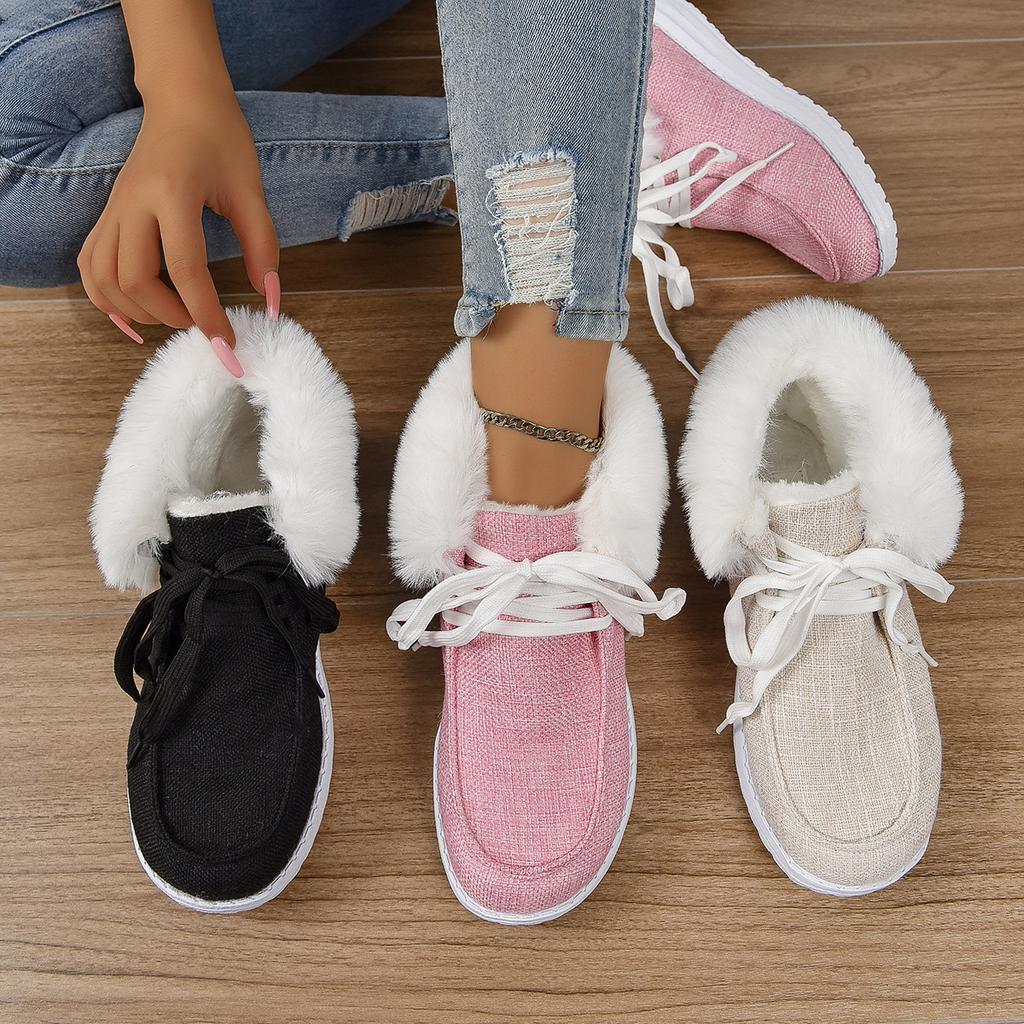 Plus Size Women's Shoes Fall and Winter New Fashion Round Toe Lace-up Cotton Boots with Fleece Mouth Women's Cotton Shoes