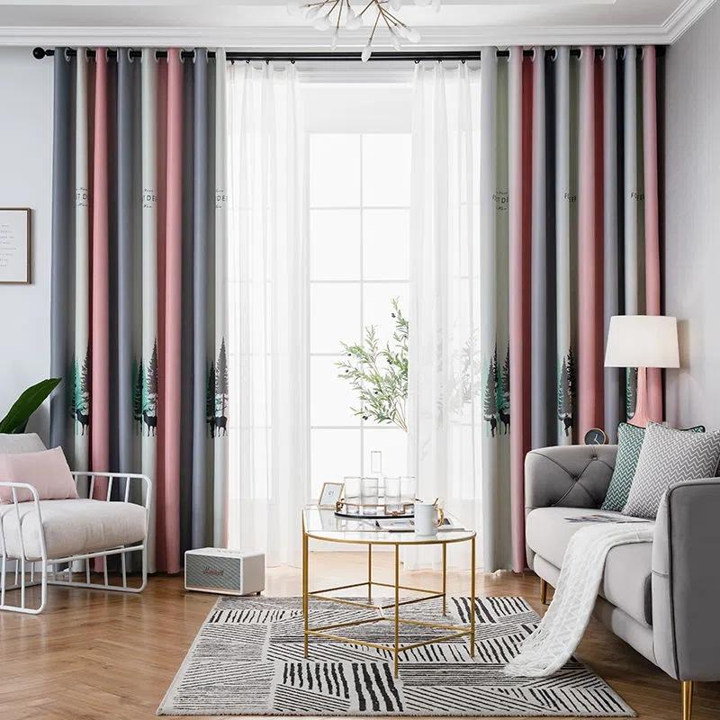 

2 шт. готовые перфорированные шторы для спальни, гостиной, плотные шторы в скандинавском стиле с принтом, утолщенные шторы W150*H270cm*2pcs