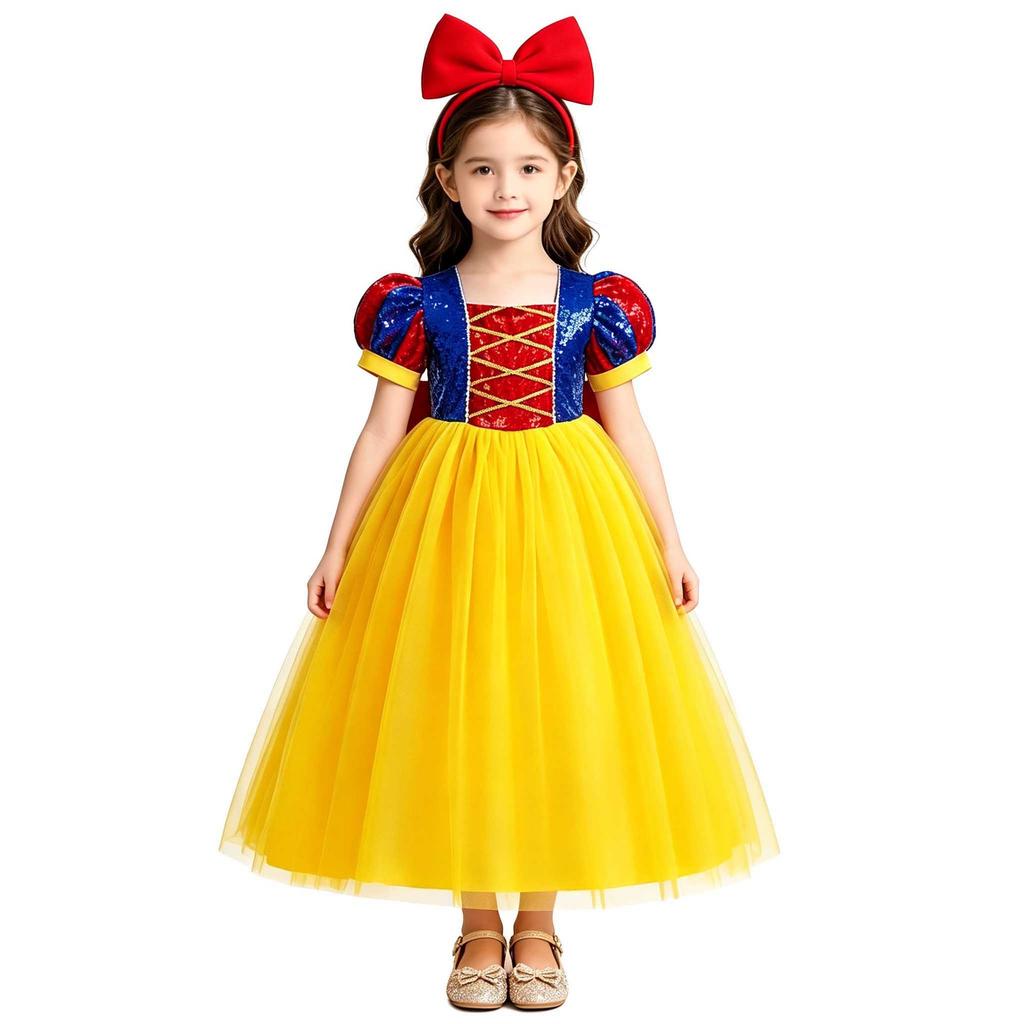 Snow White sequined mesh bubble sleeve princess dress high-end children's dress girls dress performance clothes BB01