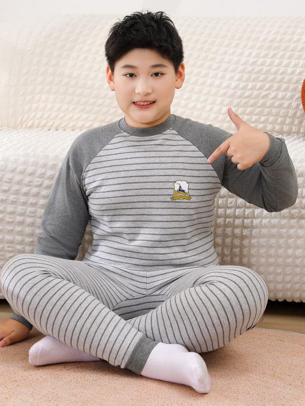 Teen Cotton Wool Pajama Set - Warm Autumn/Winter Underwear for Boys & Students