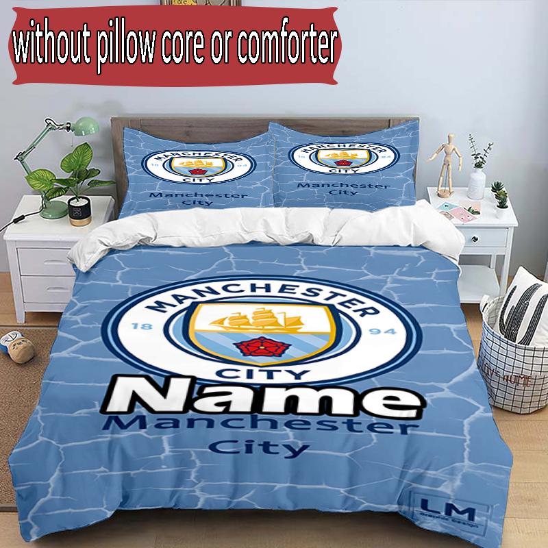 3pcs Duvet Cover Set (1*Duvet Cover + 2*Pillowcase, Without Core), Custom Name Manchester City FC Pattern Bedding Set, Home Bedroom Decor Gift