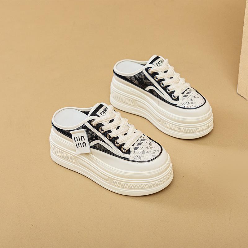 

Mesh breathable bag head half slippers women s summer outer wear 2025 new thick-soled inner height increase one pedal casual lazy shoes 39 чорний