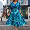 Spring 2025 Elegant V-Neck Puff Sleeve Printed Dress