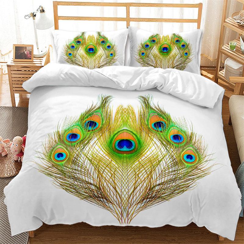 Peacock Feather Bedding Set Peacock Duvet Cover Set Single Double King For Adult Women Microfiber Comforter Cover Bedroom Decor