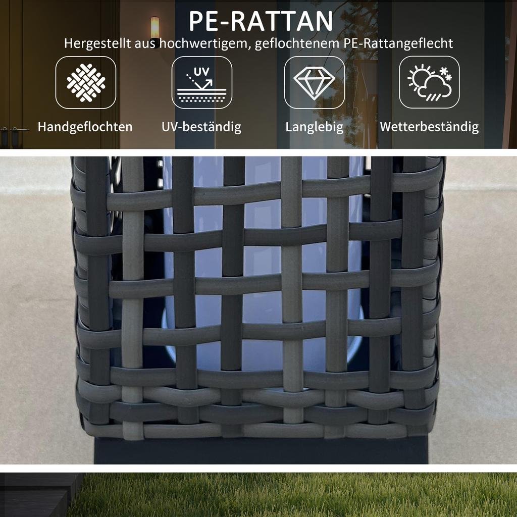 Outdoor Light with Solar Module, Automatic On-Switch, 8 h Operating Time, Rattan Look, Steel, 15.5 x 15.5 x 46 cm, Grey