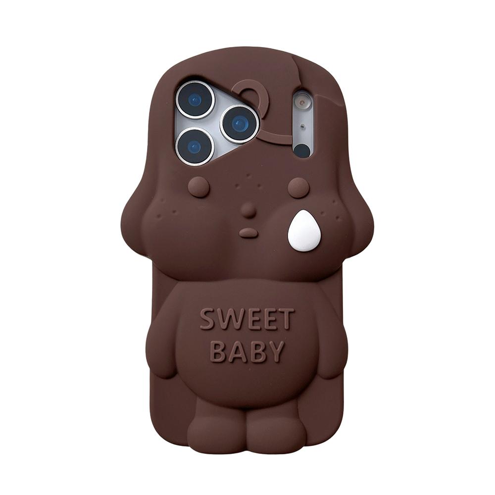 

Cute 3D Cartoon Chocolate Crying Baby Soft Silicone Phone Case For iPhone 17 16 16e 15 14 13 12 Pro Max Funny Shockproof Cover iPhone 17 Pro Max коричневий