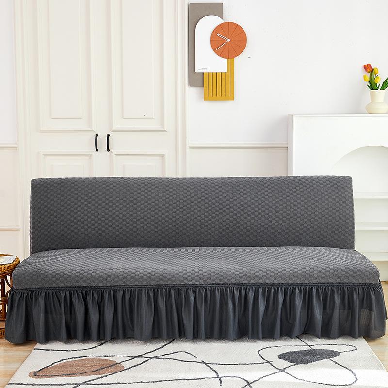 Living Room Without Armrests Skirt Sofa Bed Cover Thickened Terry Grid Elastic Folding Sofa Cover All-Inclusive Universal