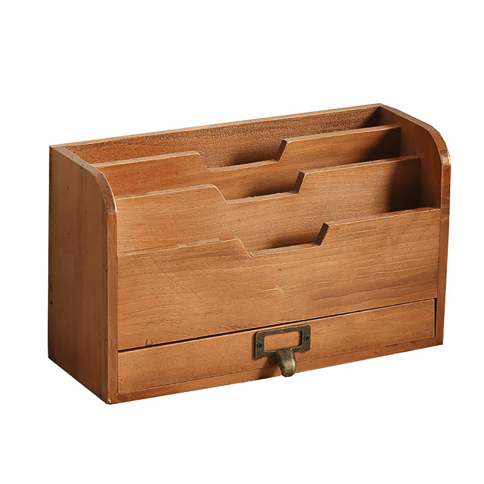 

Desktop Organizer Storage Rack Wooden Desktop Organizer with Drawer for Storing Stamps Notes Paper Clips Scissors