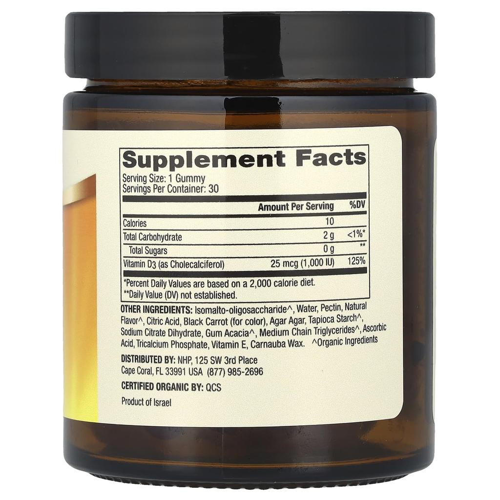 Dr. Mercola, organic vitamin D3 gummies, for children, natural cherry flavor, 25 mcg (1,000 IU), 30 gummies