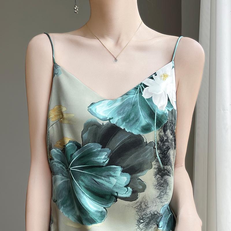 

Летнее новое стильное женское платье из смешанного шелка тутового шелкопряда с тонкой талией, средней и длинной длины, для поездок на работу, модное дышащее повседневное платье XL зелёный