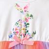 Girls' Easter Dress with Floral & Rabbit Print, Puff Sleeves, and Ribbon Bow
