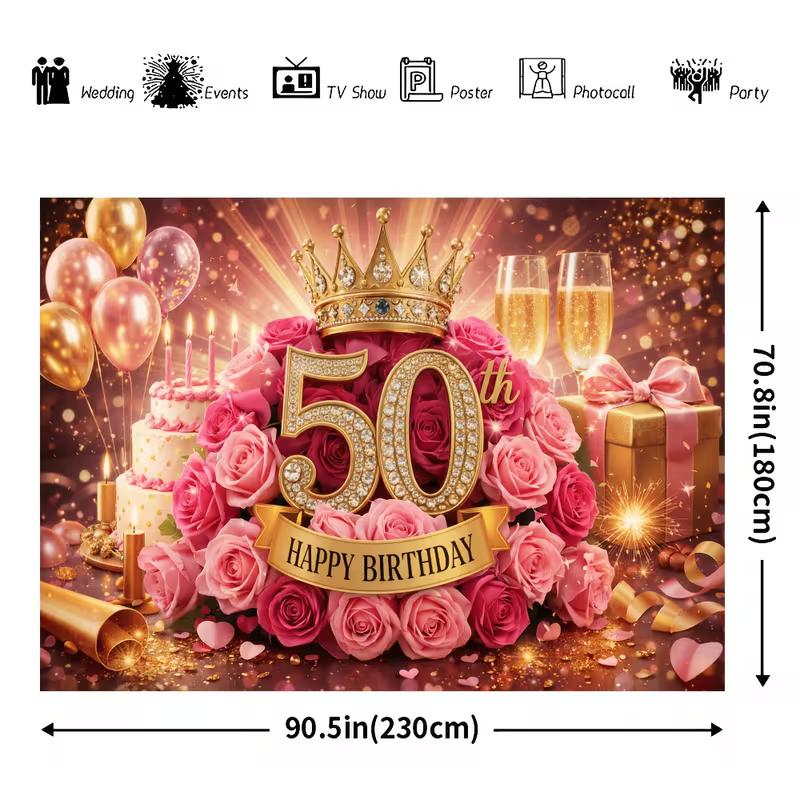 2D 40th Birthday Party Backdrop Rose Gold Balloons and Confetti Photo Background