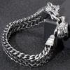 Men's Double Wolf Head Bracelet Man Vintage 12MM Width 316l Stainless Steel Punk Chain Gothic Animal Jewelry Accessory for Men