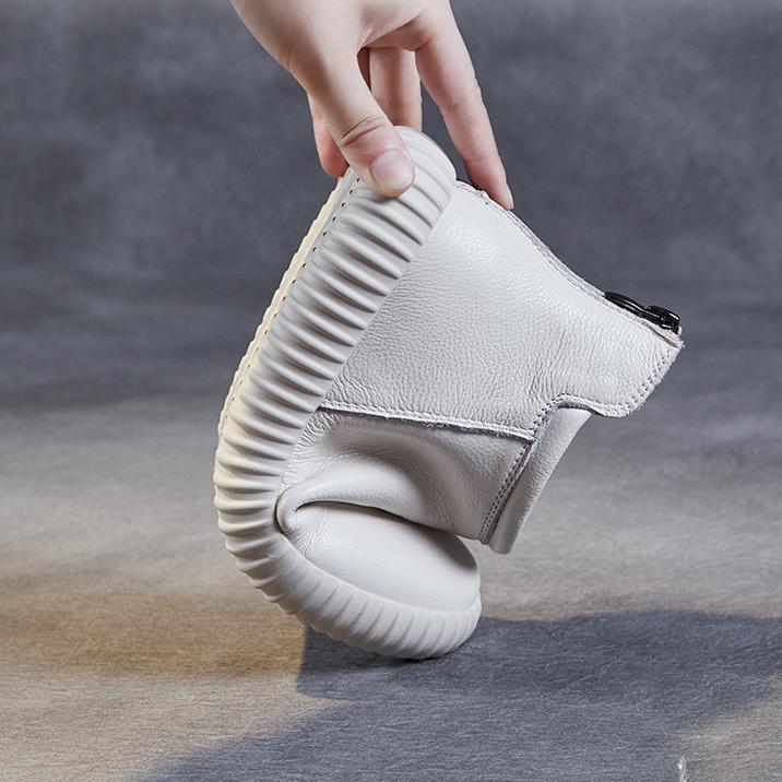 Johnature Genuine Leather Ankle Boots Casual Versatile Solid Color Soft Soled Flat Short Boots Women's Shoes