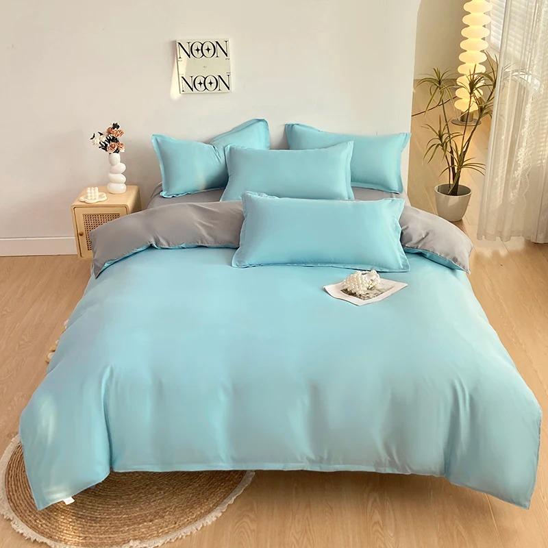 2-Side Color Blocking Duvet Cover 4Pcs Bedding Set Include Flat Sheet Fitted Sheet Two Pillowcases